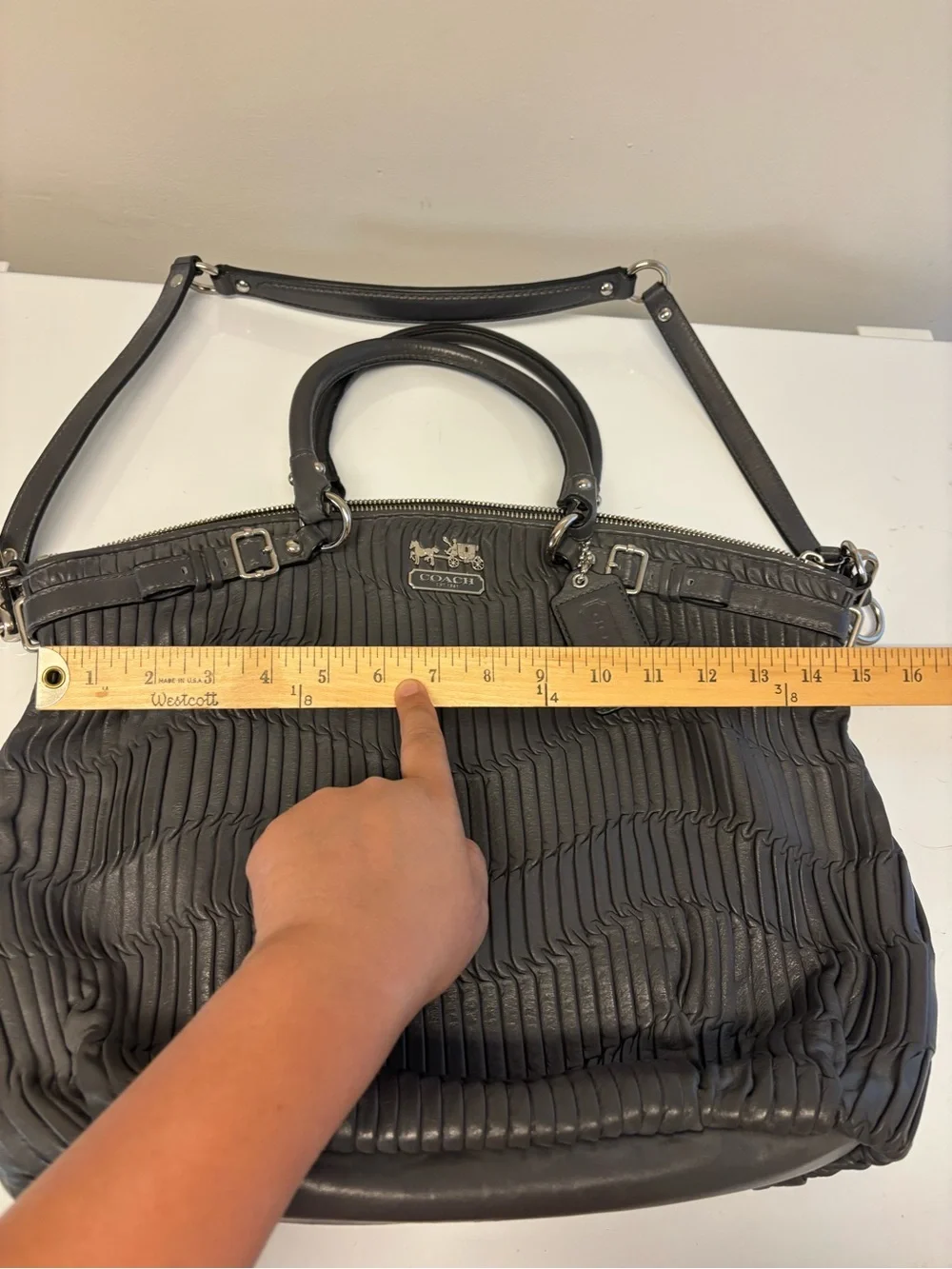Coach Madison Gathered Leather Satchel Gray Crossbody Bag Purse